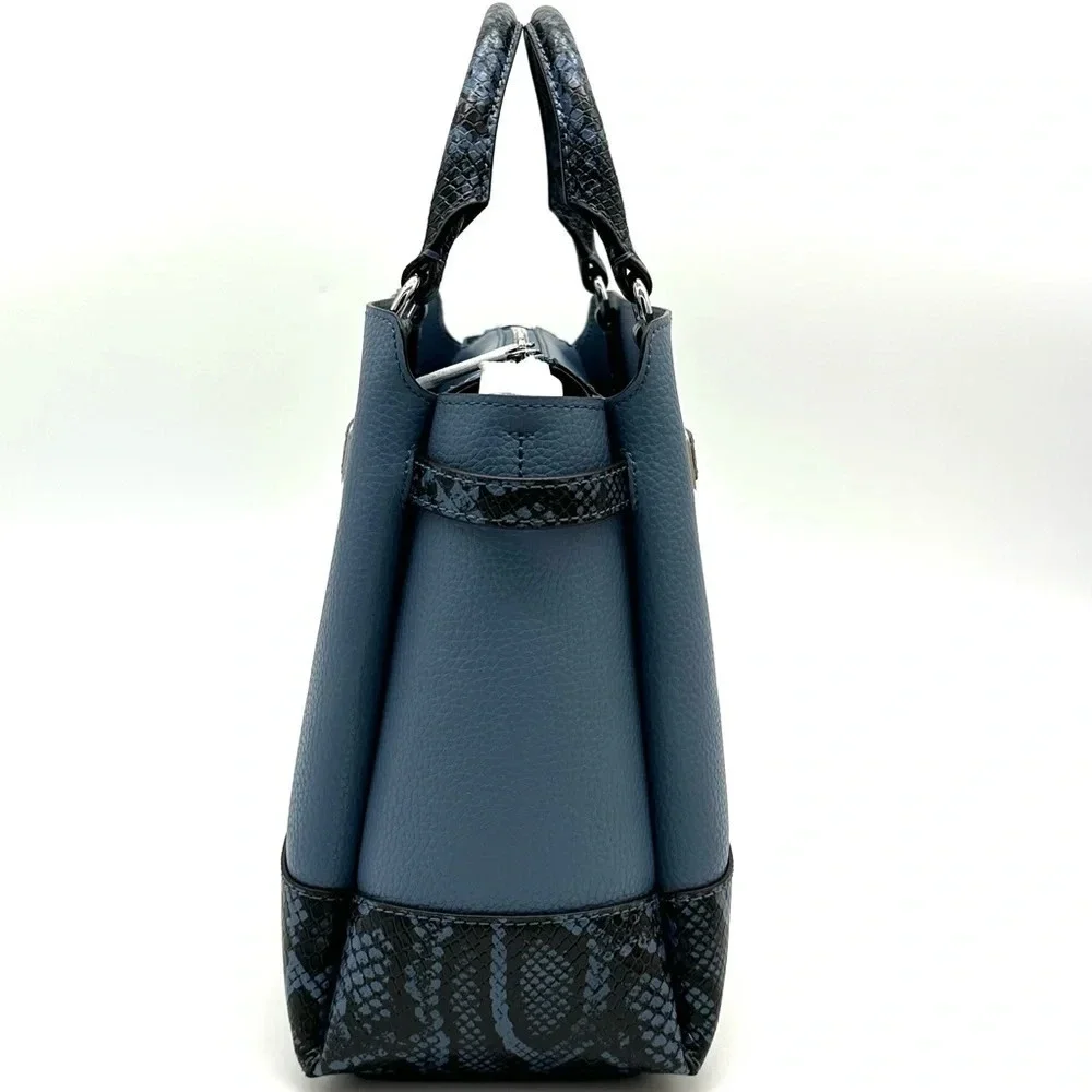 Michael Kors Large Reed Leather Belted Satchel Crossbody Bag Blue Snakeskin